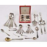 A group of foreign and plated flatware, comprising; nine teaspoons,