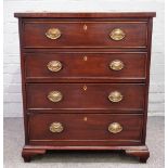 A small mahogany chest of four long graduated drawers, on bracket feet, elements 19th century,