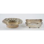 Silver, comprising; a shaped oval bowl, the border decorated with pierced floral motifs,
