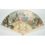 A Continental painted paper fan, late 18th century,