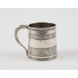 A William IV silver christening mug, of tapered cylindrical form, decorated with reeded bands,