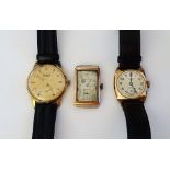 A Bravingtons, London 9ct gold cushion shape cased gentleman's wristwatch,