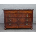 A 19th century French commode with rectangular marble top over gilt metal mounted walnut base with