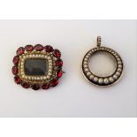 A gold, seed pearl and garnet set rectangular brooch,