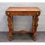 A 19th century and later Continental console table, with shell carved frieze, on baluster supports,