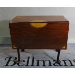 A late Victorian inlaid mahogany drop flap tea table on tapering pad feet, 81cm wide x 72cm high.