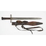 A Sudanese short sword, 19th century, with double edged straight steel blade, 41cm,