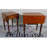 A Victorian mahogany drop flap side table on ring turned supports,