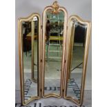 A modern gold painted triptych floor standing mirror, 120cm wide x 165cm high.