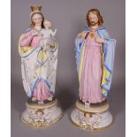 Ceramics, two 20th century painted bisque figures of Joseph and Mary, each 43cm high, (a.f.) (2).