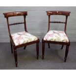 A pair of William IV rosewood side chairs, with lappet turned waist rail,