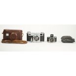 A Zeiss 'Contax' 35mm camera in a leather case and an ELJY LUMIERE with Lypar lense, (2).