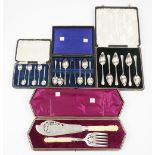 Silver, comprising; a set of six grapefruit spoons, Birmingham 1936, a set of six coffee spoons,