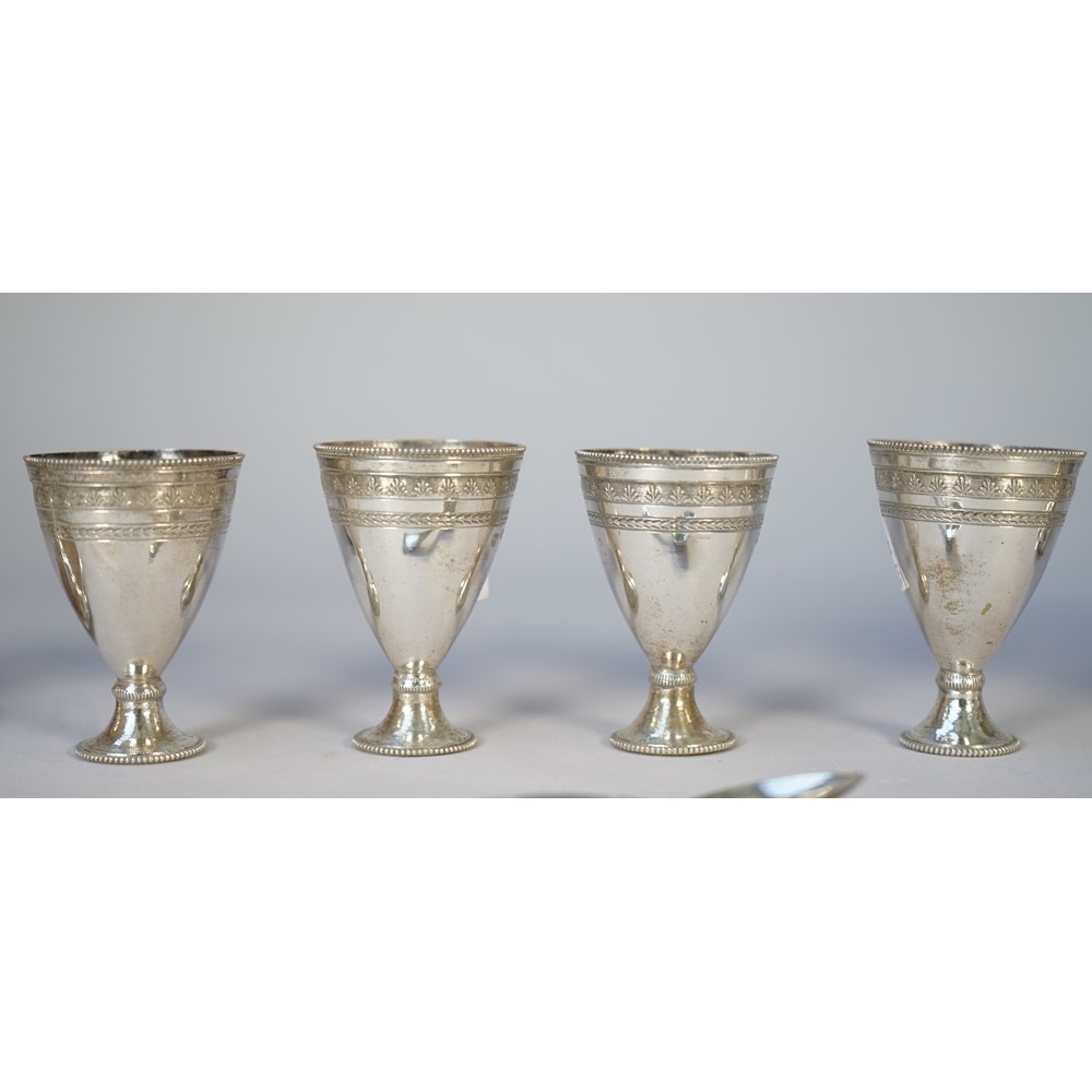 A group of four Turkish spirit tots, each decorated with beaded rims and silver, - Image 2 of 3