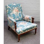 An Edwardian inlaid mahogany open armchair, on tapering square supports, 70cm wide x 92cm high,