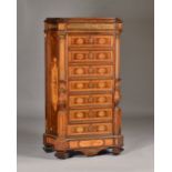 A 19th century French gilt metal mounted marquetry and parquetry inlaid mahogany secretaire,
