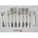Silver, comprising; five fiddle pattern table forks,