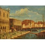 Manner of Francesco Guardi, Scene by the Doges Palace, Venice, oil on canvas, 29.5cm x 39cm.