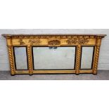 A Regency gilt framed triple plate overmantel mirror,