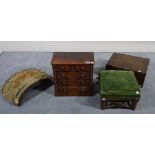 An early 20th century stained pine table top chest of two short and three long drawers,