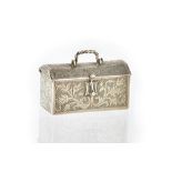 A miniature domed chest, with foliate and scroll engraved decoration,