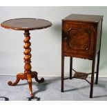 A 19th century mahogany tripod table with dished top on barley twist column,