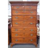 A George III mahogany chest on chest, with two short over six long graduated drawers,