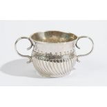 A George I Britannia Standard silver miniature twin handled porringer,