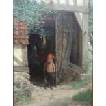 Attributed to Hubert von Herkomer (1849-1914), Boy at a cottage door, oil on canvas,