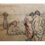 Clifford Hall (1904-1973), Four figures on the beach, pencil and coloured chalk, dated 1972, 25.