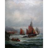 Manner of William Thornley, Shipping off the coast, a pair, oil on canvas, each bear a signature,