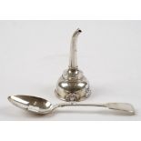 Silver, comprising; a wine funnel, decorated with a gadrooned rim,