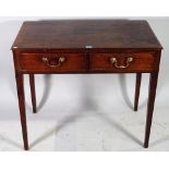 A George III mahogany two drawer side table on tapering square supports, 83cm wide x 72cm high.