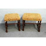 A pair of 17th century style rectangular stools with over-stuffed tops,
