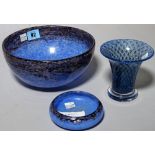 Monart; a 20th century blue glass bowl, 20cm dia, another smaller dish,