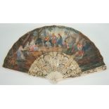 A French painted paper fan, early 19th century,