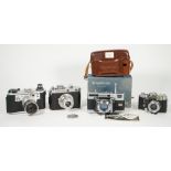 Four vintage 35mm cameras, comprising; a Voightlander Vitessa, a Corfield Periflex,