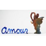 A Daum blue glass 'Amour' sculpture, Ltd edition 15/175, signed,