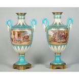 A pair of Sevres-style gilt-metal mounted two-handled vases, 19th century,