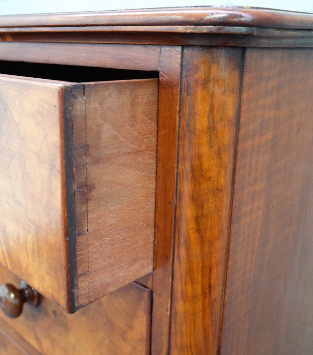 A Victorian figured walnut chest of two short and three long graduated drawers, on plinth base, - Image 2 of 3