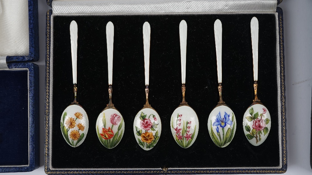 A set of six silver gilt and enamelled coffee spoons, - Image 2 of 4