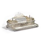 A Victorian silver shaped rectangular twin bottle inkstand,