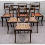 A set of six Regency gilt and ebonised dining chairs, with double rope-twist rails,