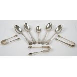 Silver table flatware, comprising; a pair of George III tablespoons, London 1813,