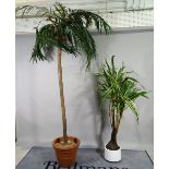 Two 20th century faux palm tree plants, the largest 240cm high, (2).