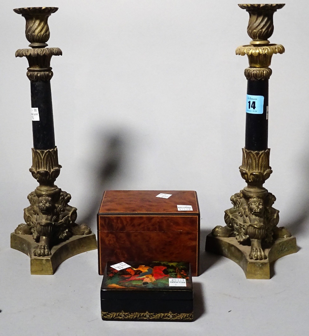 Collectables, including; a pair of Regency candlesticks, a papier mâché box,