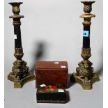 Collectables, including; a pair of Regency candlesticks, a papier mâché box,