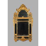 A 19th century Continental gilt framed mirror with floral and shell moulded arch top marginal frame,