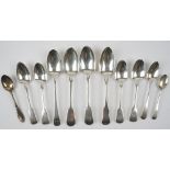 Silver table flatware, comprising; three fiddle pattern tablespoons,