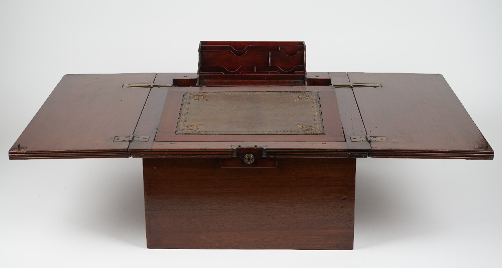 A late 19th century mahogany pop up writing slope/ stationery cabinet, with fitted interior,